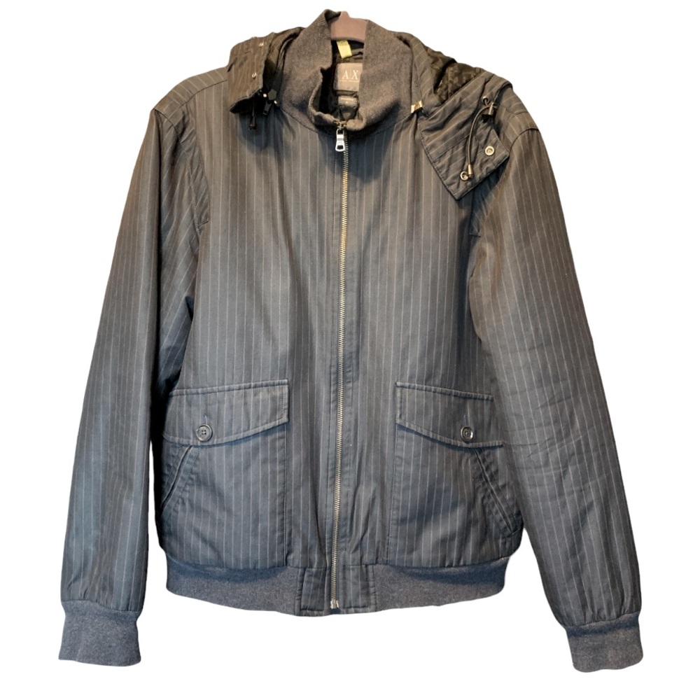 Armani Exchange Men’s Navy Pinstriped Bomber Jacket Size Medium